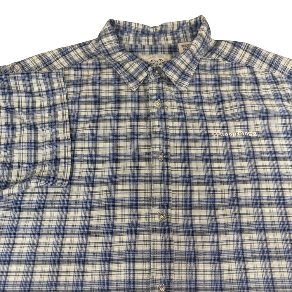Vintage Snoop Dogg Clothing Co Mens Blue Plaid Short Sleeve Button Down Shirt XL